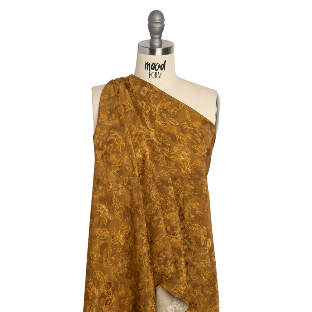 Floral Viscose Jacquard Print - Brown Tie Dye and Leaves - Mood Exclusive Little Sprigs Detail
