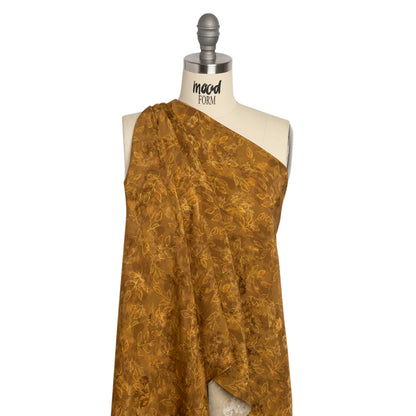 Floral Viscose Jacquard Print - Brown Tie Dye and Leaves - Mood Exclusive Little Sprigs Detail