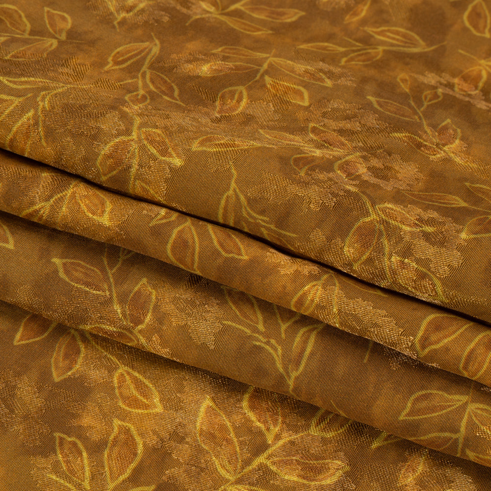 Floral Viscose Jacquard Print - Brown Tie Dye and Leaves - Mood Exclusive Little Sprigs Full