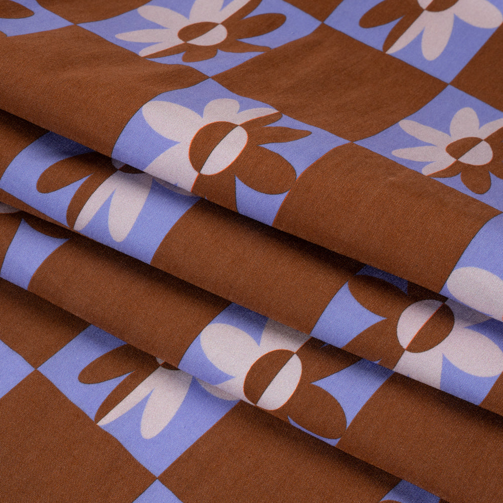 Mood Exclusive Brown Check Yourself Stretch Viscose and Polyamide Twill Full