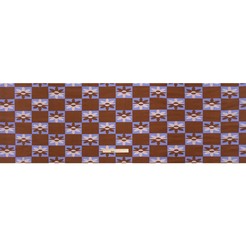 Mood Exclusive Brown Check Yourself Stretch Viscose and Polyamide Twill Drape