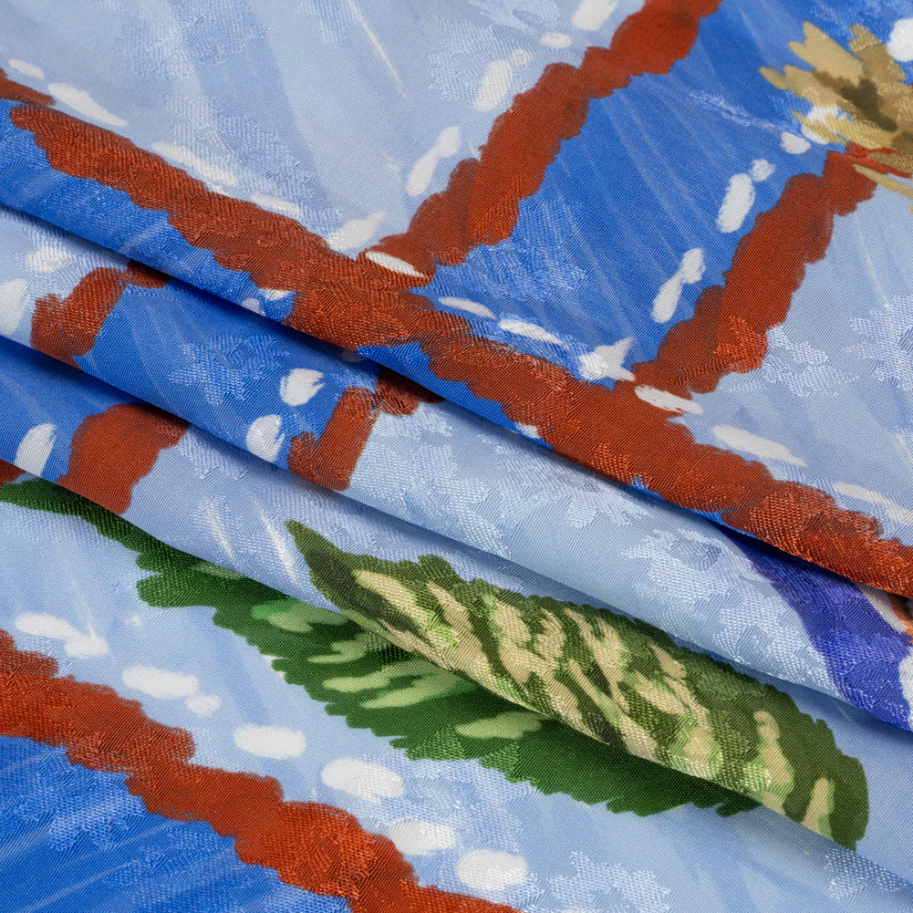 Floral Viscose Jacquard Print - Blue Outdoorsy Icons Grid - Mood Exclusive Take a Hike Full