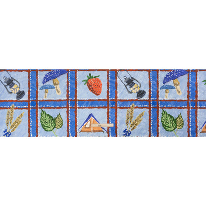Floral Viscose Jacquard Print - Blue Outdoorsy Icons Grid - Mood Exclusive Take a Hike Drape
