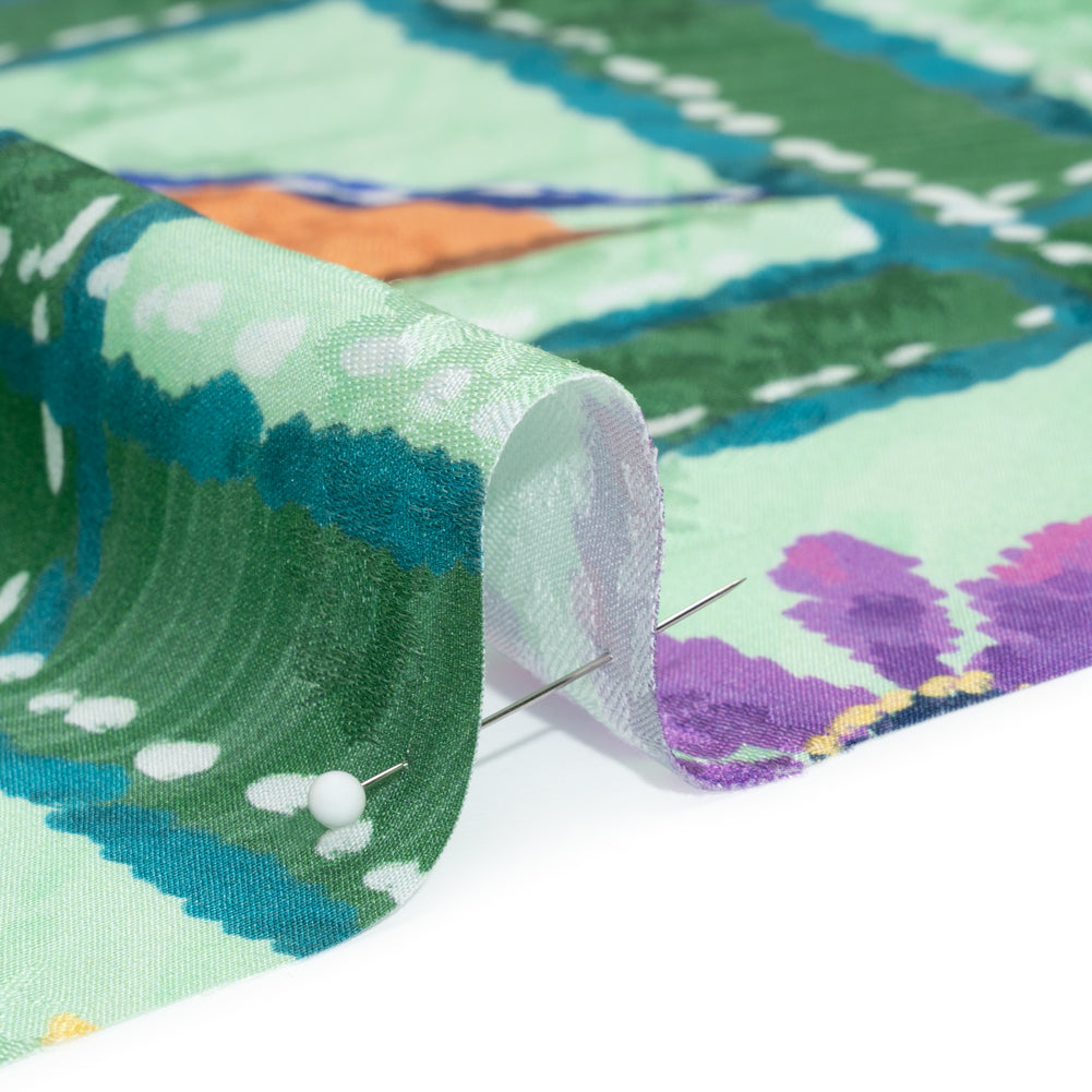 Floral Viscose Jacquard Print - Green Outdoorsy Icons Grid - Mood Exclusive Take a Hike Folded