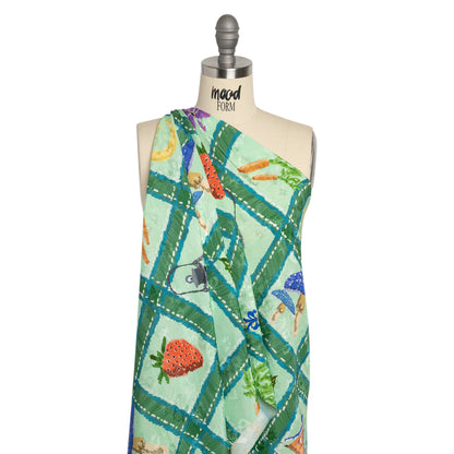 Floral Viscose Jacquard Print - Green Outdoorsy Icons Grid - Mood Exclusive Take a Hike Detail