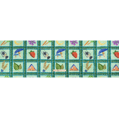 Floral Viscose Jacquard Print - Green Outdoorsy Icons Grid - Mood Exclusive Take a Hike Drape