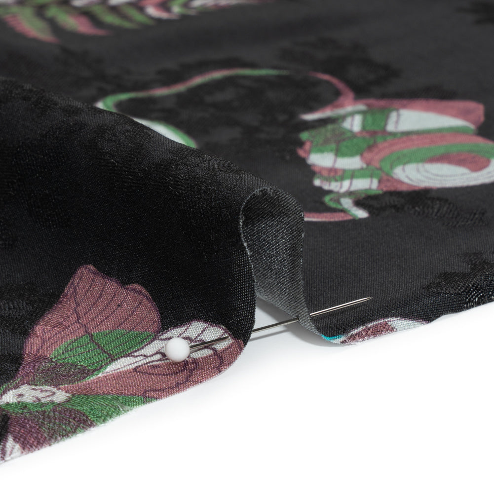 Floral Viscose Jacquard Print - Black, Blue and Red Camping Icons - Mood Exclusive Friend of Fern Folded
