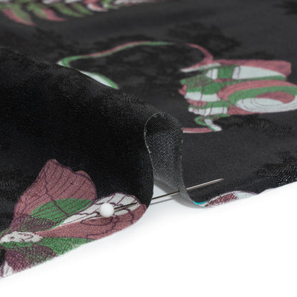 Floral Viscose Jacquard Print - Black, Blue and Red Camping Icons - Mood Exclusive Friend of Fern Folded