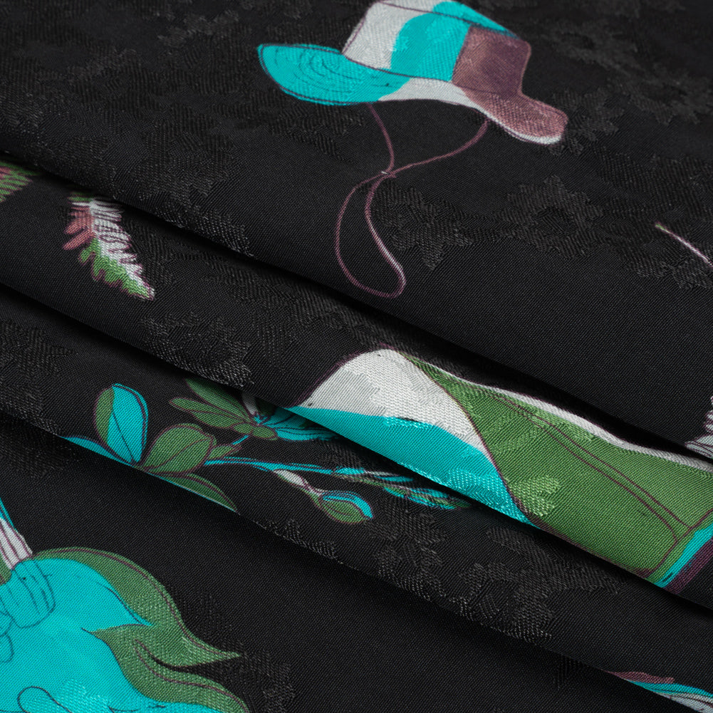 Floral Viscose Jacquard Print - Black, Blue and Red Camping Icons - Mood Exclusive Friend of Fern Full
