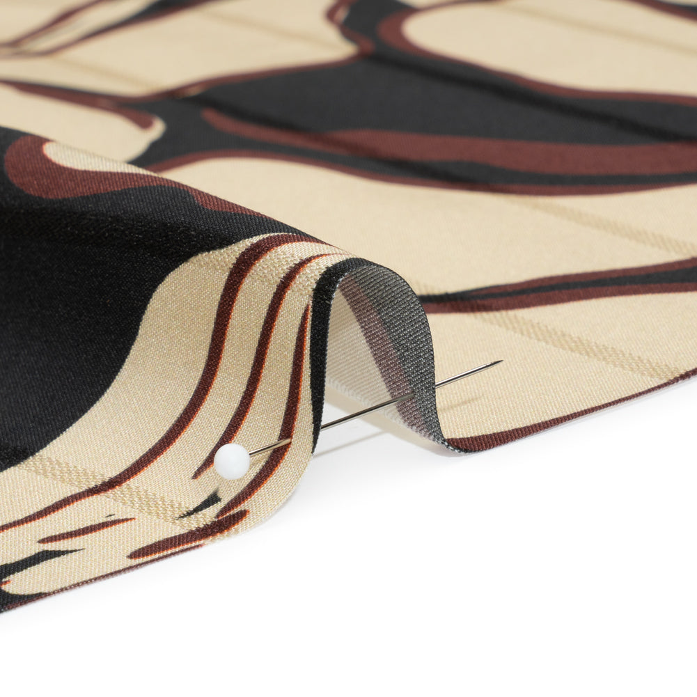 Striped Viscose Jacquard Print - Black, Burgundy and Beige Floral - Mood Exclusive Ground Level Folded