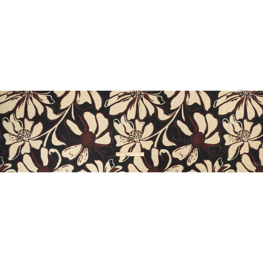 Striped Viscose Jacquard Print - Black, Burgundy and Beige Floral - Mood Exclusive Ground Level Drape