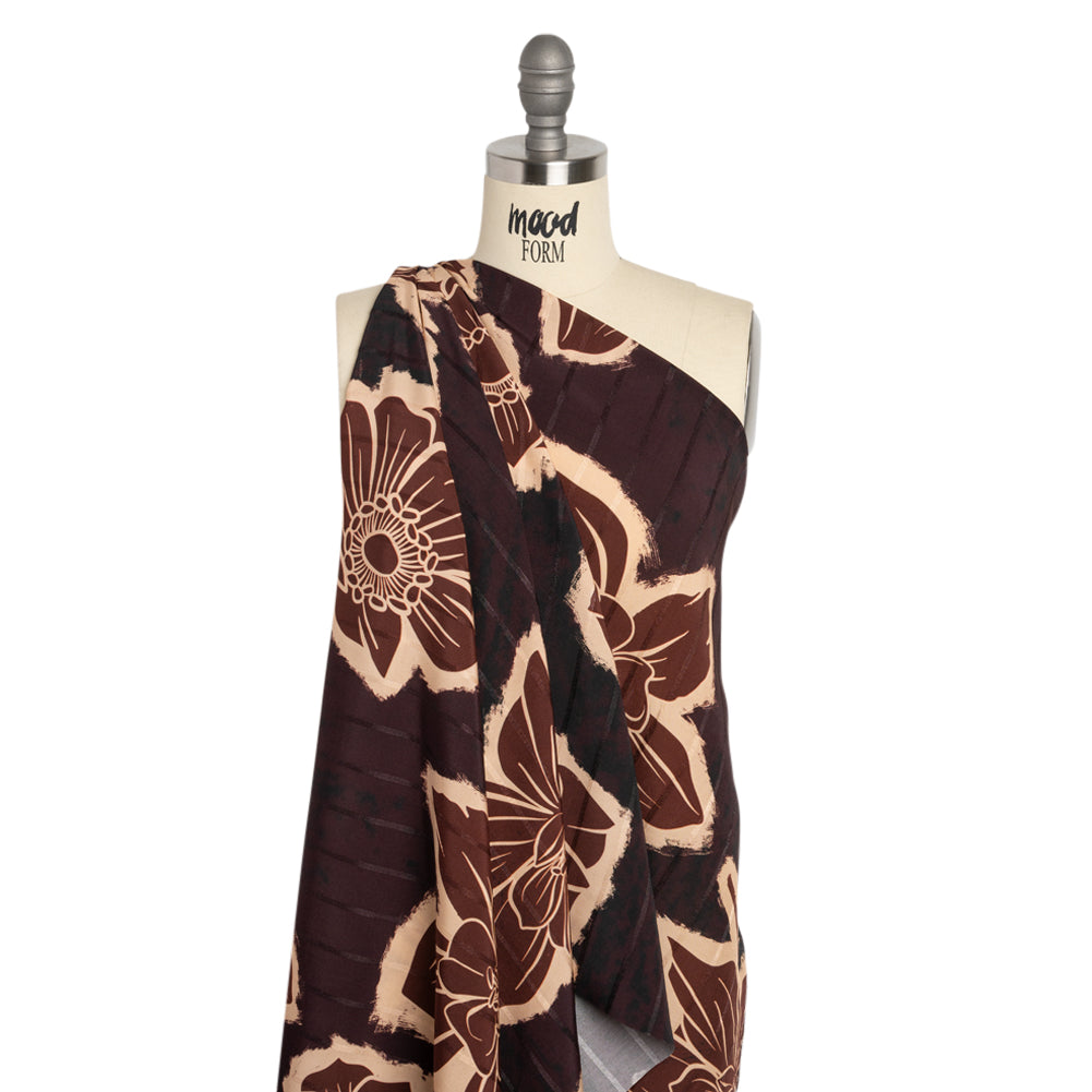 Striped Viscose Jacquard Print - Burgundy Floral - Mood Exclusive Simple Luxuries Detail