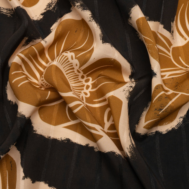 Striped Viscose Jacquard Print - Mustard Floral - Mood Exclusive Simple Luxuries