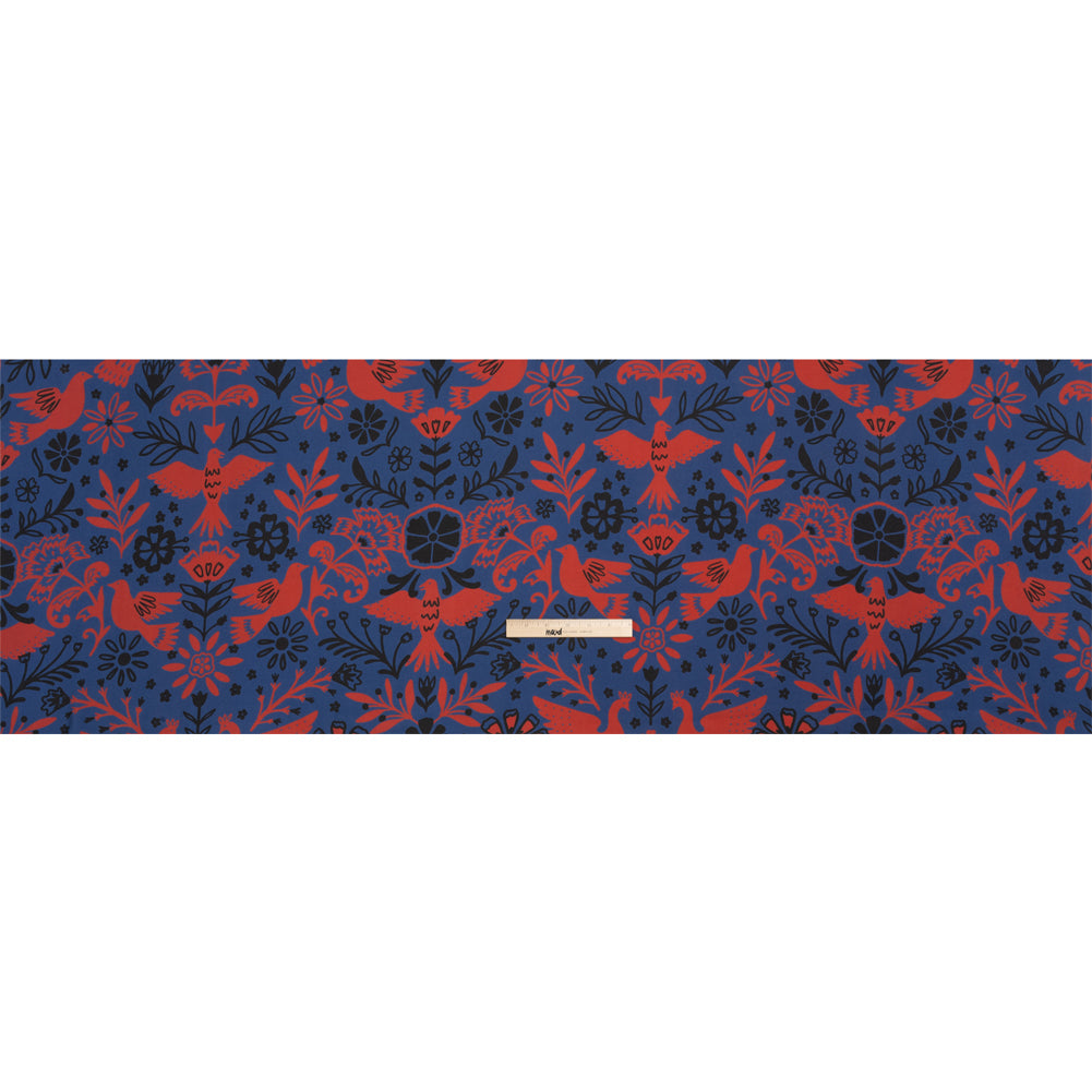 Mood Exclusive Blue Feathered Folklore Sustainable Viscose and Polyester Twill Drape