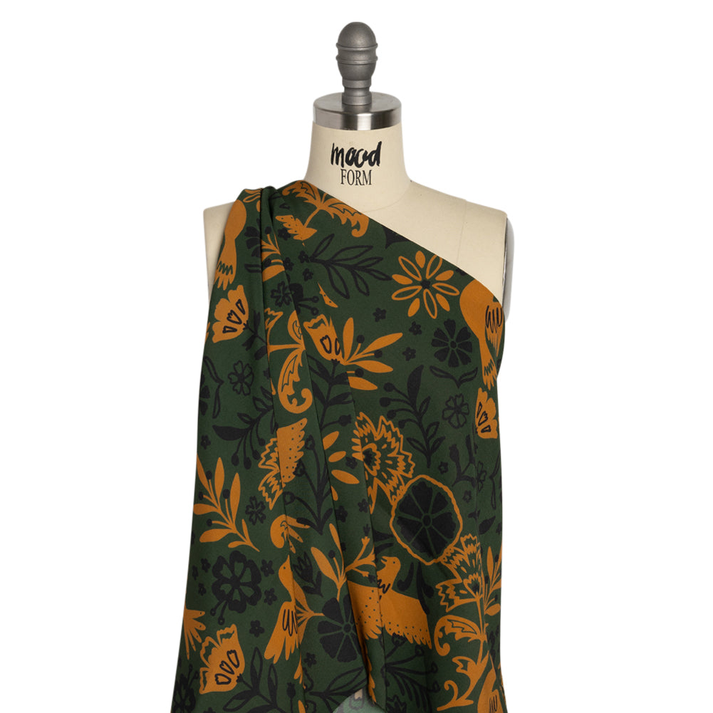 Mood Exclusive Green Feathered Folklore Sustainable Viscose and Polyester Twill Detail