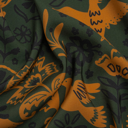Mood Exclusive Green Feathered Folklore Sustainable Viscose and Polyester Twill