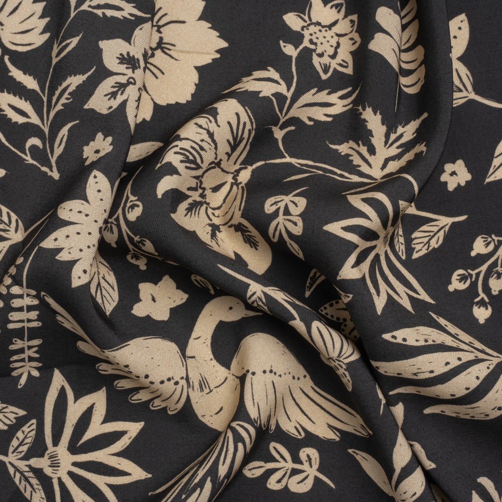 Mood Exclusive Black Pheonix Flowers Sustainable Viscose and Polyester Twill