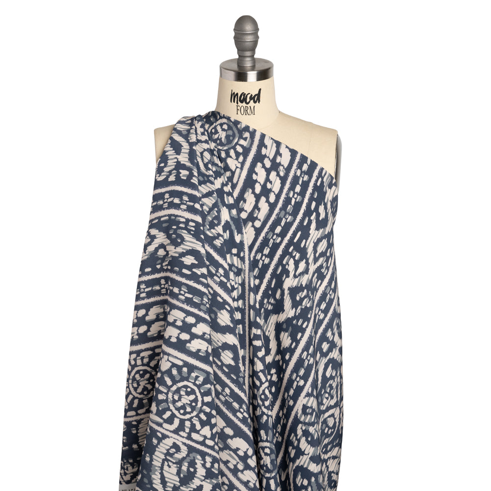 Mood Exclusive Blue Sun Carvings Sustainable Viscose and Polyester Twill - Drape