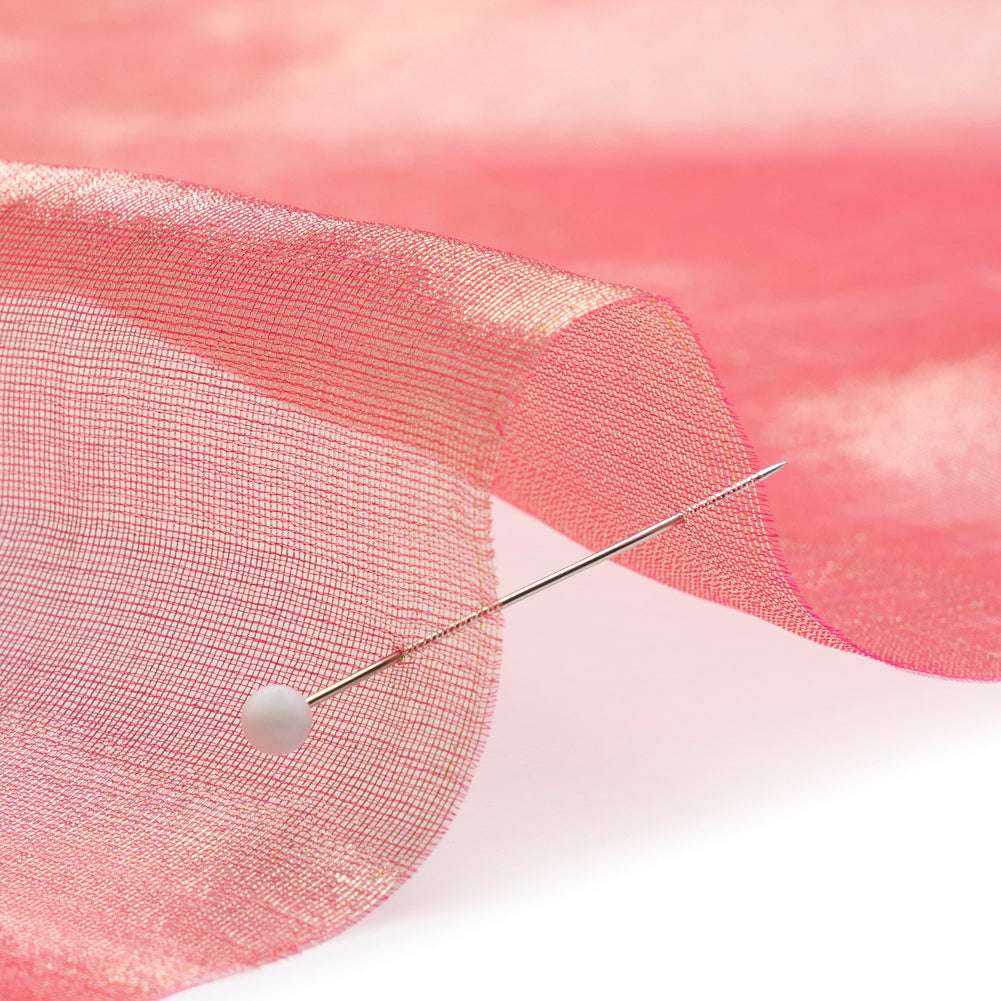 Metallic Silk Organza - Fuchsia and Gold Detail