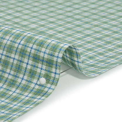 Grass Green, Blue and White Plaid Medium Weight Linen Woven Detail