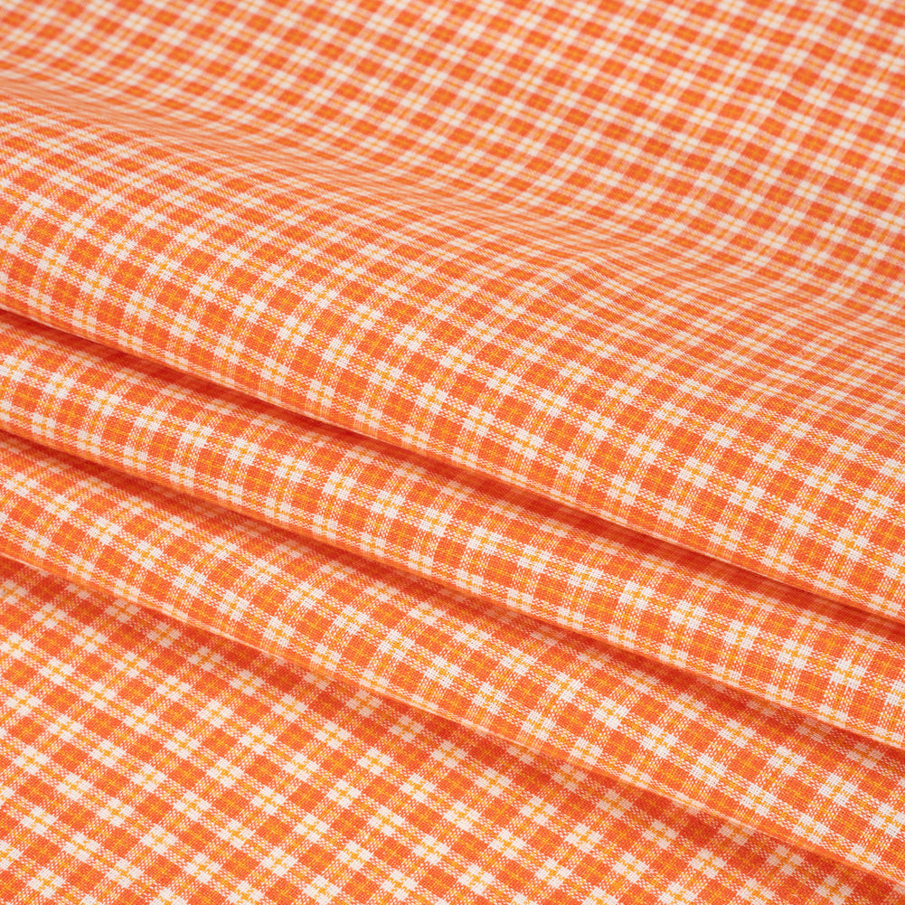 Orange, Yellow and White Plaid Medium Weight Linen Woven Folded