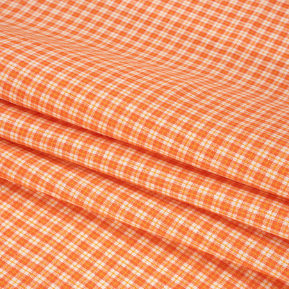 Orange, Yellow and White Plaid Medium Weight Linen Woven Folded