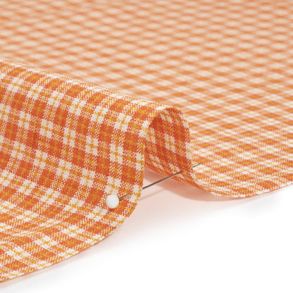 Orange, Yellow and White Plaid Medium Weight Linen Woven Detail