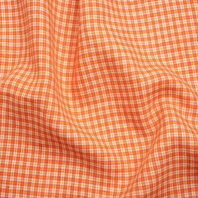 Orange, Yellow and White Plaid Medium Weight Linen Woven