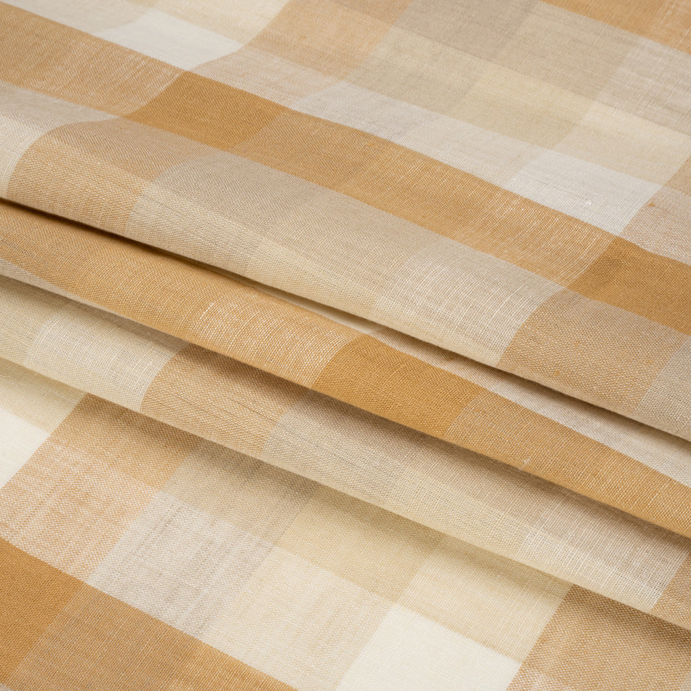 Beige and Cream Checkered Lightweight Linen Woven Folded