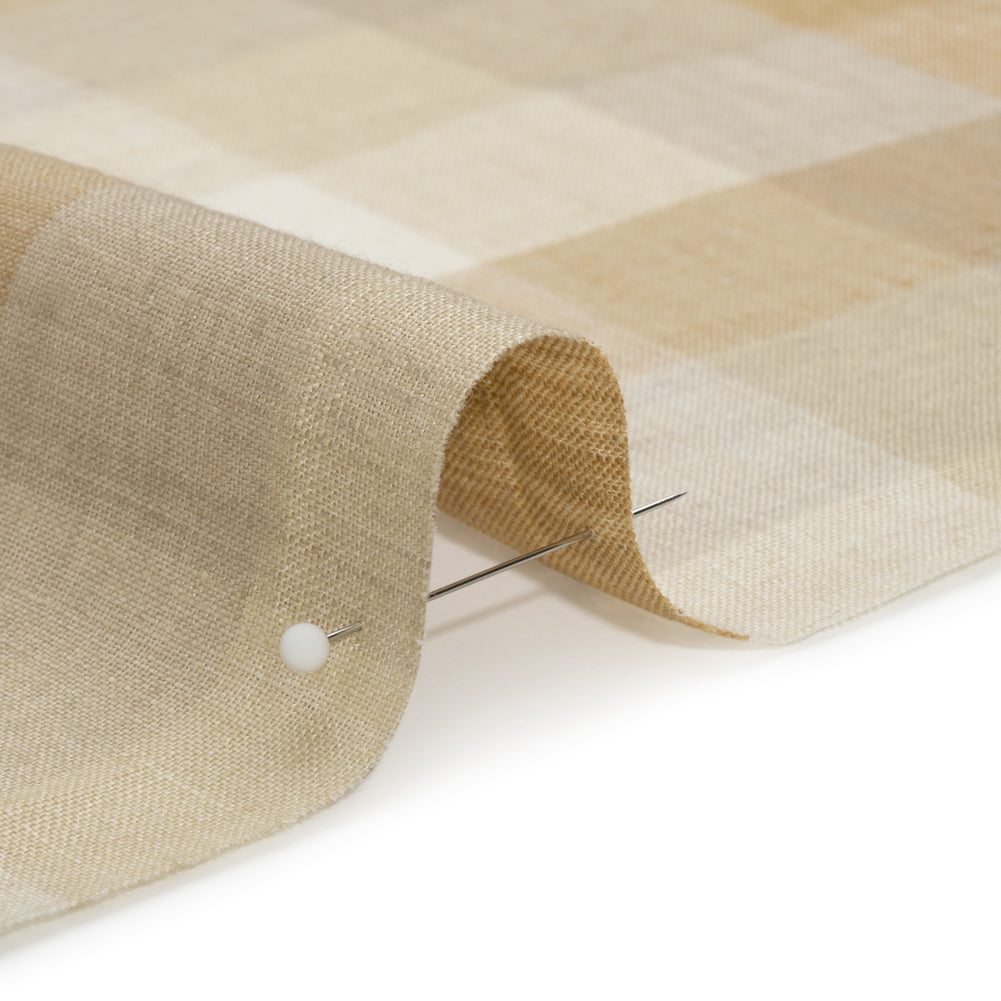 Beige and Cream Checkered Lightweight Linen Woven Detail