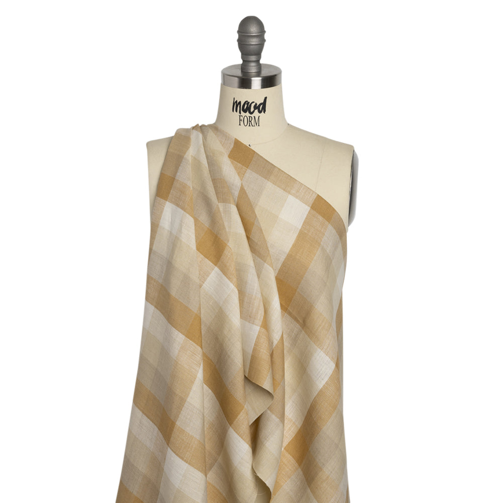 Beige and Cream Checkered Lightweight Linen Woven Drape
