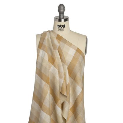 Beige and Cream Checkered Lightweight Linen Woven Drape