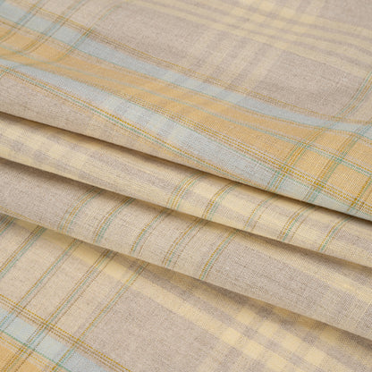 Oatmeal, Pale Yellow and Baby Blue Plaid Lightweight Linen Woven Folded