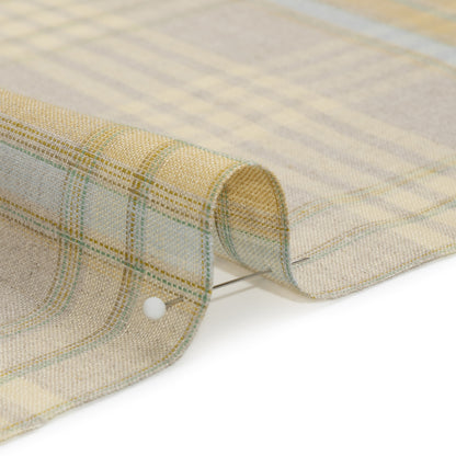 Oatmeal, Pale Yellow and Baby Blue Plaid Lightweight Linen Woven Detail