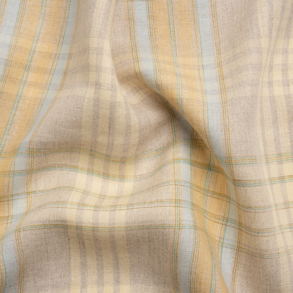 Oatmeal, Pale Yellow and Baby Blue Plaid Lightweight Linen Woven