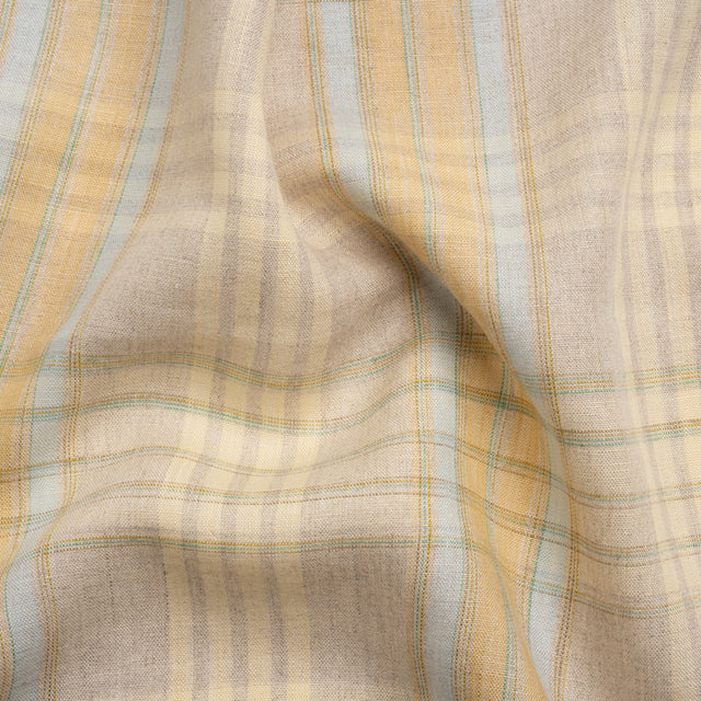 Oatmeal, Pale Yellow and Baby Blue Plaid Lightweight Linen Woven