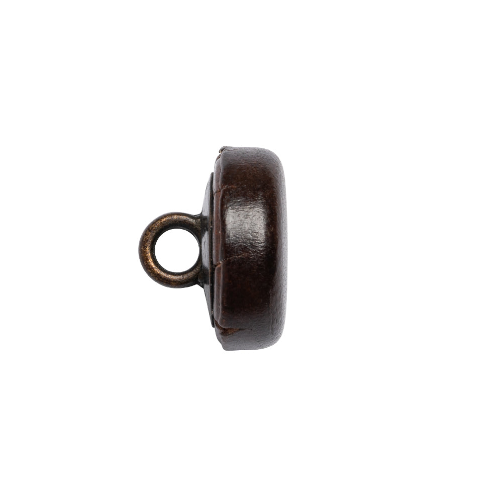 Italian Brown Flat Top Leather Shank Back Button - 24L/15mm Folded