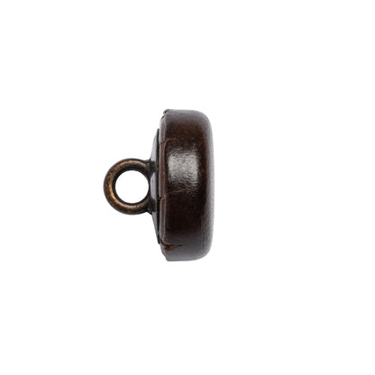 Italian Brown Flat Top Leather Shank Back Button - 24L/15mm Folded