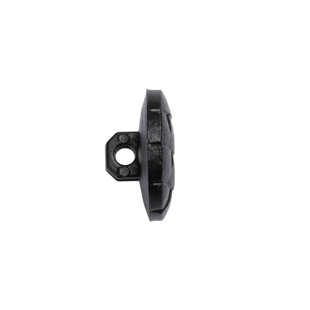 Italian Black Geometric Engraved Shank Back Plastic Button - 28L/18mm Folded