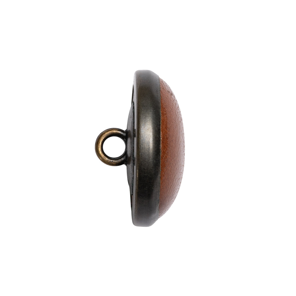 Light Brown and Gunmetal Domed Leather Shank Back Button - 36L/23mm Folded