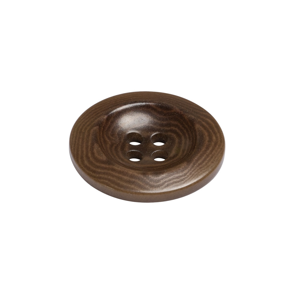 Brown Wood Grain Dish Shaped Plastic 4-Hole Button - 36L/23mm Folded