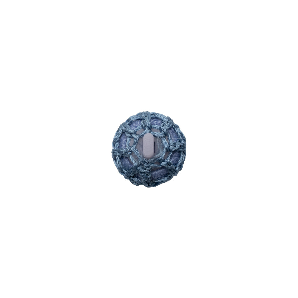 French Blue Crochet Fabric Covered Shank Back Button - 16L/10mm Detail
