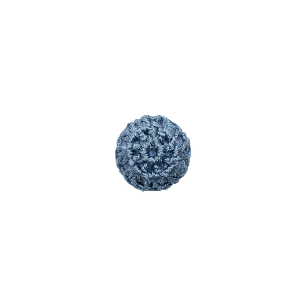 French Blue Crochet Fabric Covered Shank Back Button - 16L/10mm