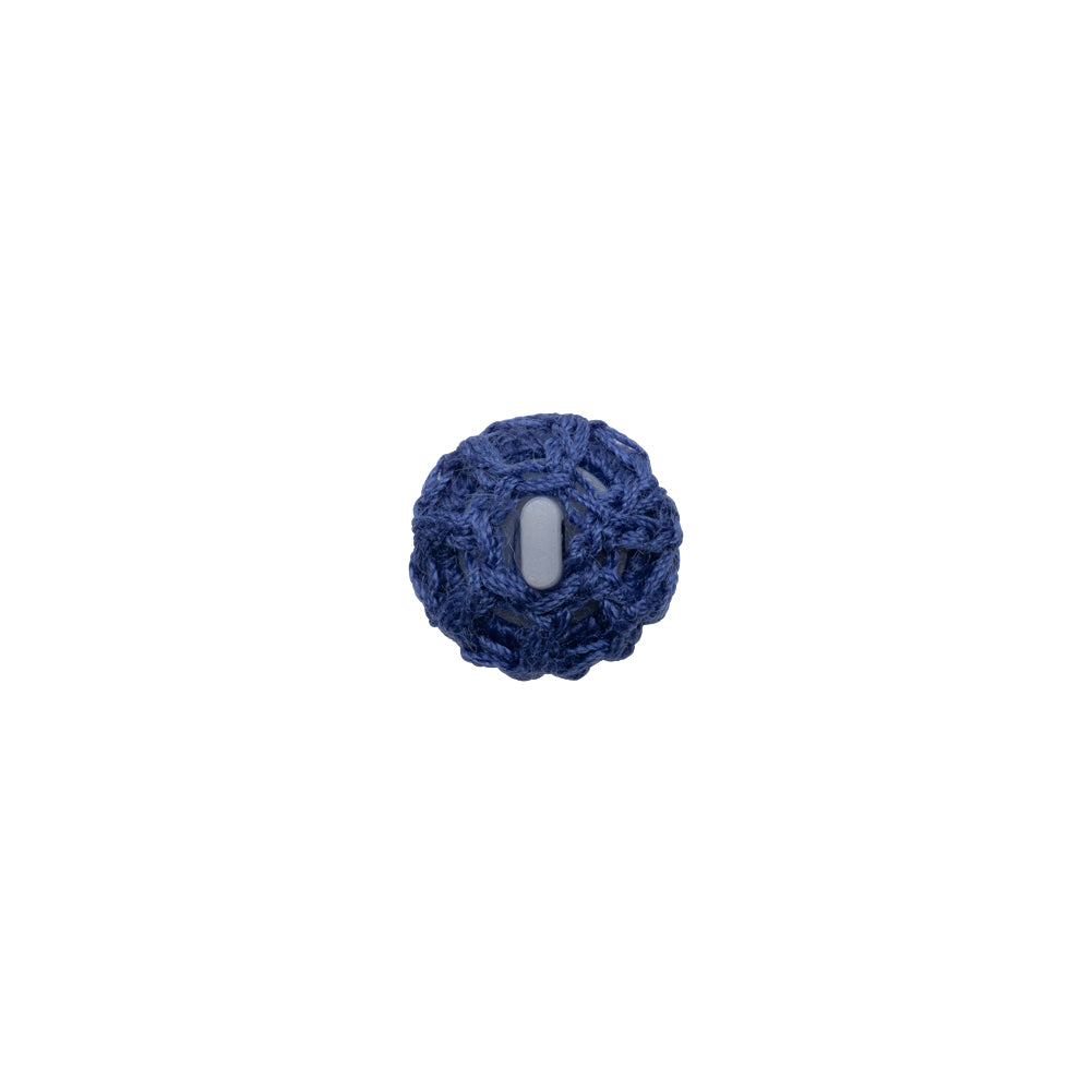 Matte Blue Crochet Fabric Covered Shank Back Button - 16L/10mm Detail
