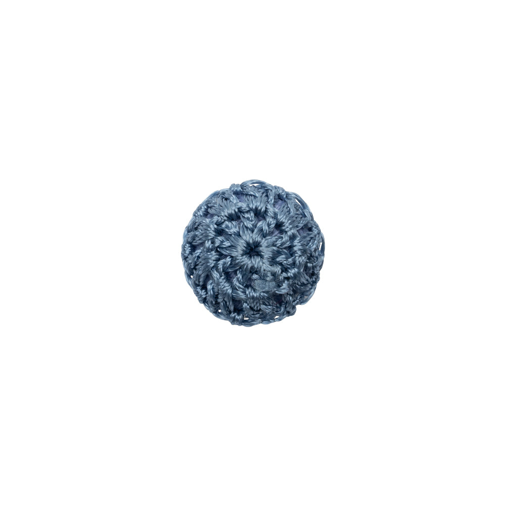 French Blue Crochet Fabric Covered Shank Back Button - 18L/11.5mm