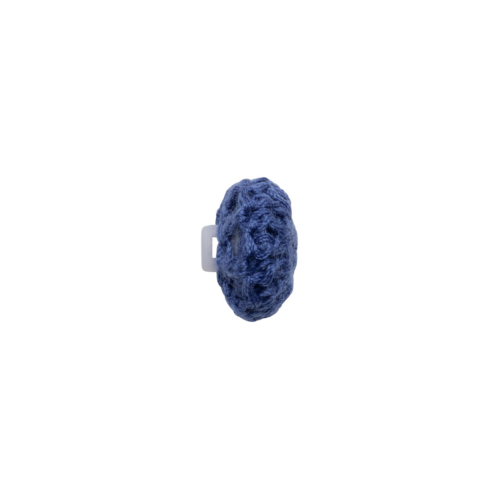 Matte Blue Crochet Fabric Covered Shank Back Button - 18L/11.5mm Folded