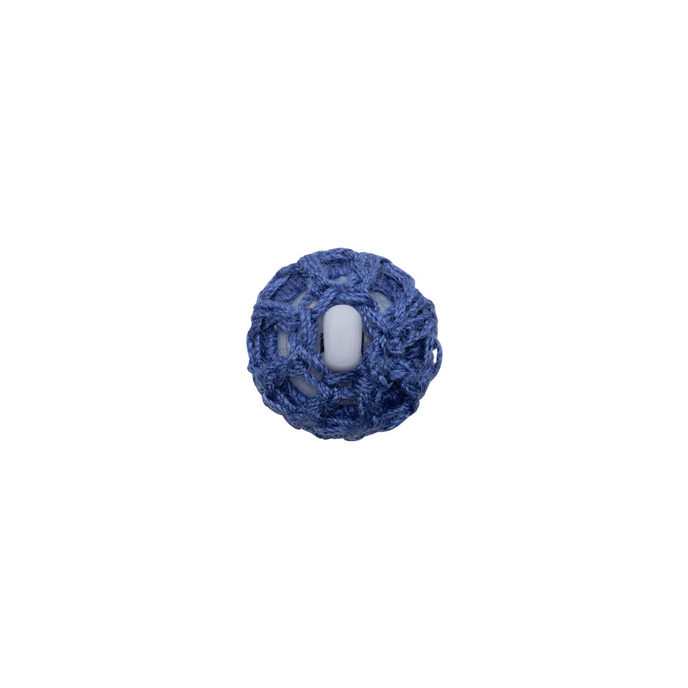 Matte Blue Crochet Fabric Covered Shank Back Button - 18L/11.5mm Detail