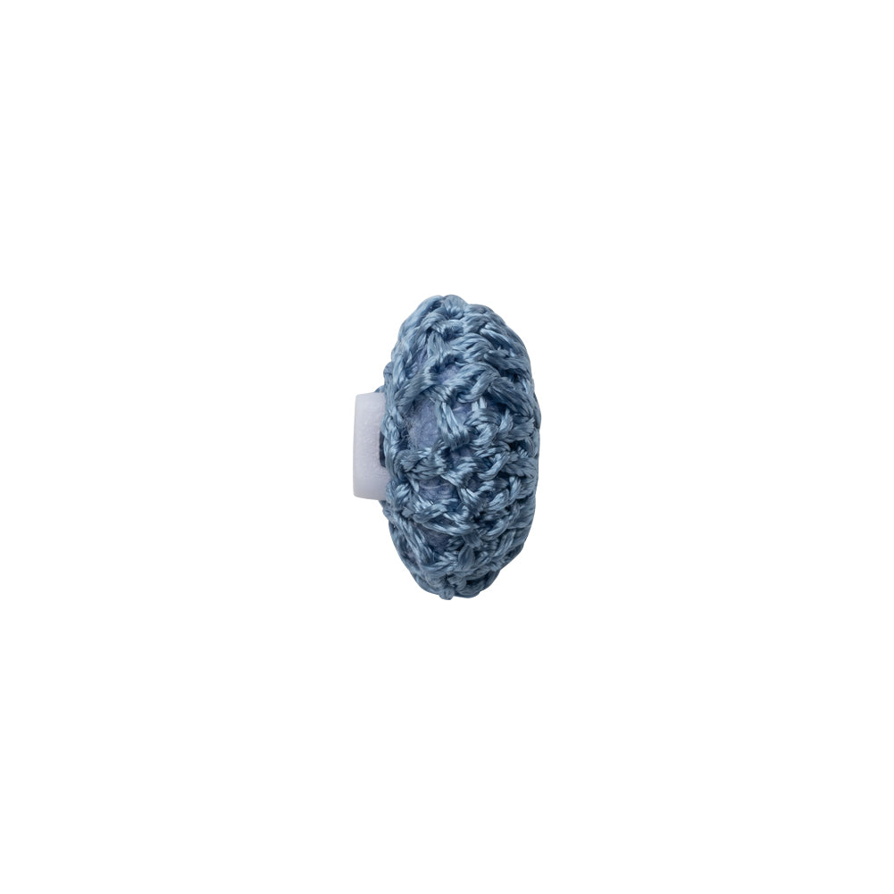 French Blue Crochet Fabric Covered Shank Back Button - 20L/12.5mm Folded