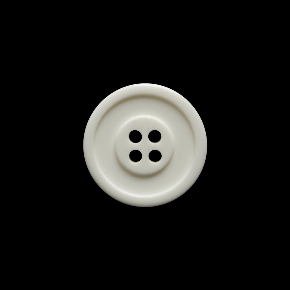 Off White Raised Center and Rim Plastic 4-Hole Button - 28L/18mm