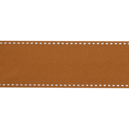 Grosgrain Ribbon with White Stitched Borders - Light Brown - 1.5"